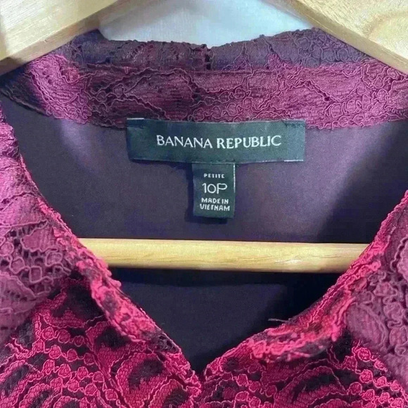 Banana Republic Size 10P Lace Shirt Dress Short Sleeve Purple Pink Maroon - Picture 5 of 6
